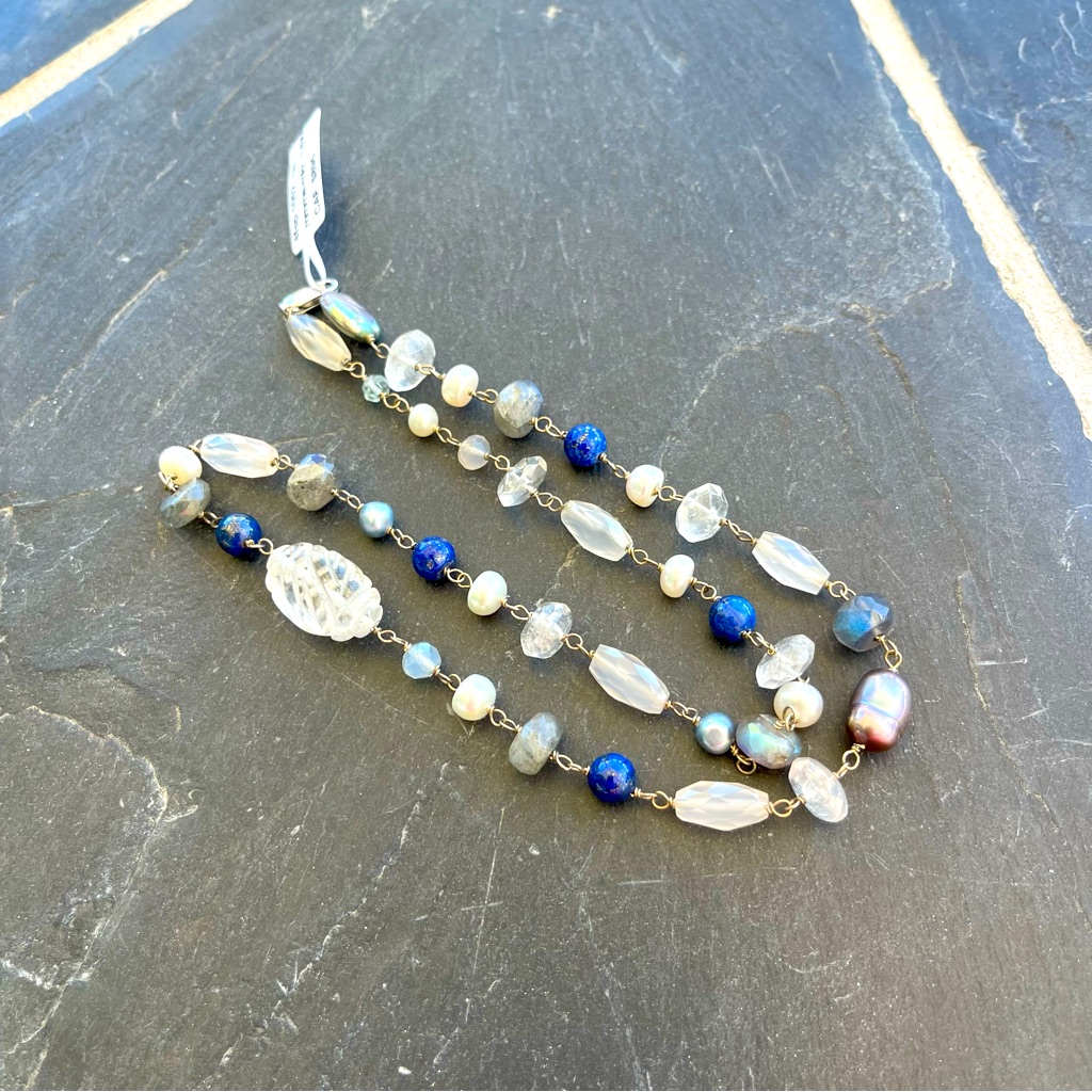 14kt. White Gold Hand Wired Each Genuine Bead Necklace 18”Long